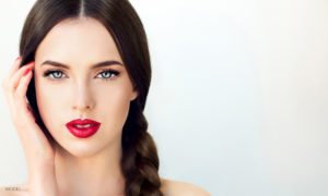 Model With Braid and Red Lips